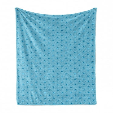 Abstract Soft Flannel Fleece Throw Blanket, Monochrome Psychedelic Pattern with Triangles and Stripes Composition, Cozy Plush for Indoor and Outdoor Use, 60" x 80", Sea Blue and White, by Ambesonne