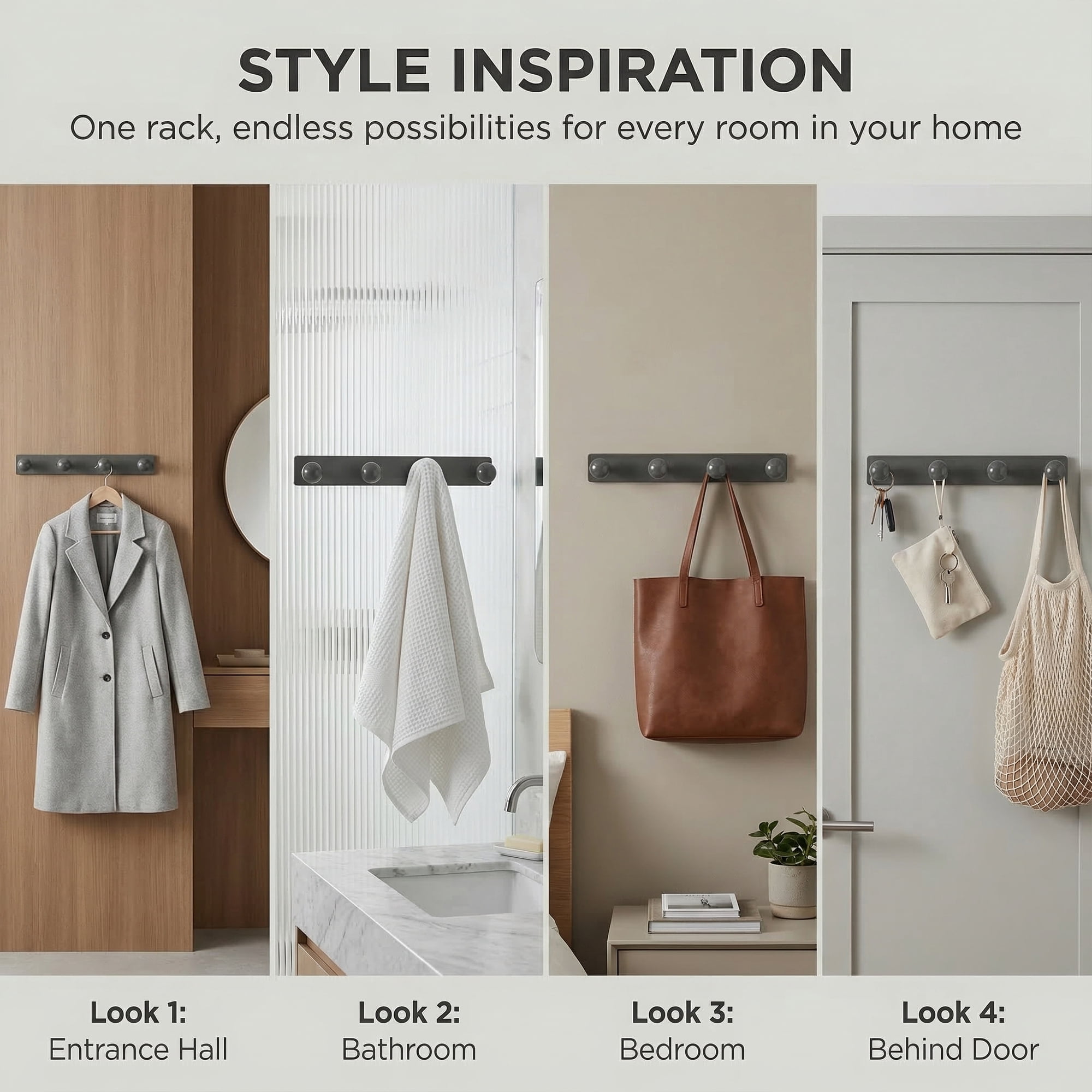 Unique Bargains Coat Rack Wall Mount Aluminum Wood Hook for Entryway Gray 12.6"x1.6"