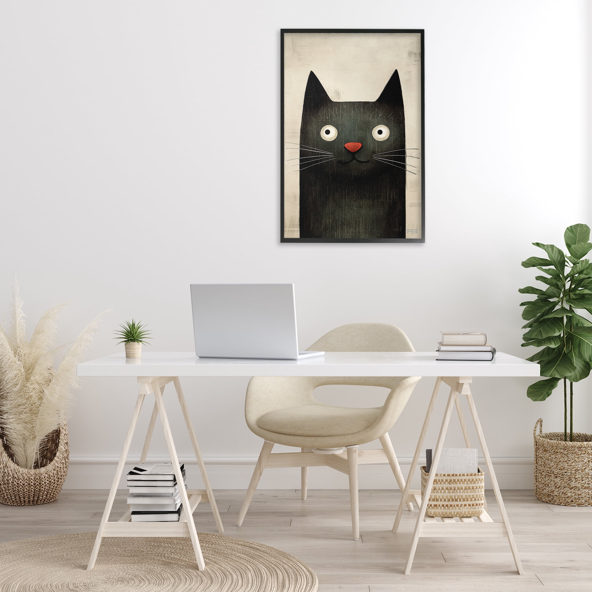 Stupell Industries Smiling Black Cat Animals & Insects Painting Black Framed Art Print Wall Art, 20 x 30