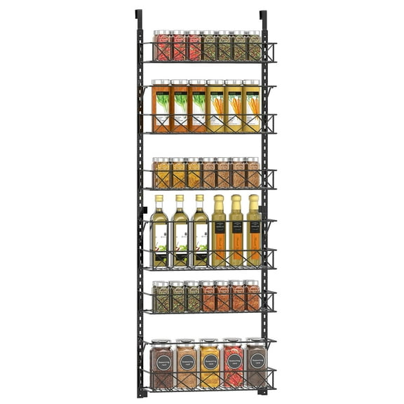 Bextsrack Door Rack Adjustable 6 Baskets Closet Organizer Hanging Spice Space Saver-(Black)