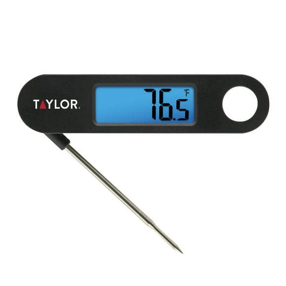 Taylor Stainless Steel Digital Folding Probe Meat Thermometer with Blue Backlight Display