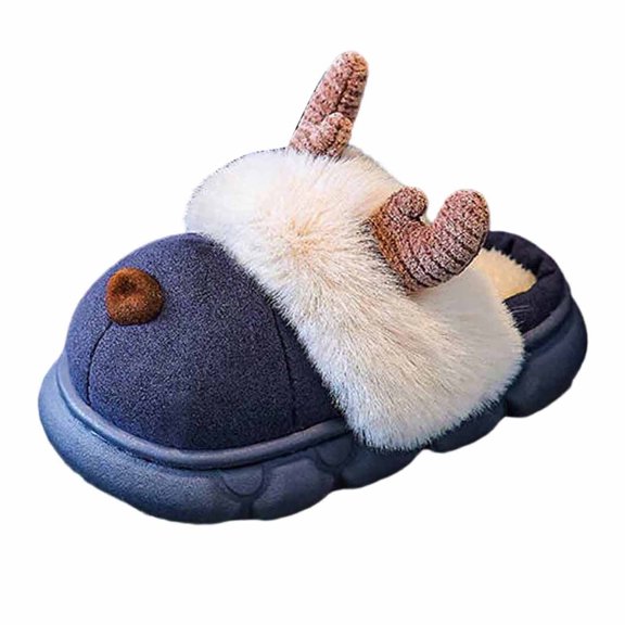 Yuncity Kids Christmas Furry Warm Slippers Boys Girls Winter Furry Plush Collar Thick Non- Rubber Sole Warm Lined Indoor Bedroom Holiday Party Footwear