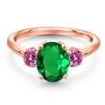 thumbnail image 3 of Gem Stone King 18K Rose Gold Plated Silver Green Nano Emerald and Pink Moissanite Engagement Ring for Women | 1.96 Cttw | Oval 9X7MM | Gemstone May Birthstone | Size 7, 3 of 6