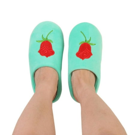 

Men s and Women s Memory Foam Slippers Rose Embroidery Comfort Knitted Cotton-blend Closed Toe House Shoes Indoor & Outdoor