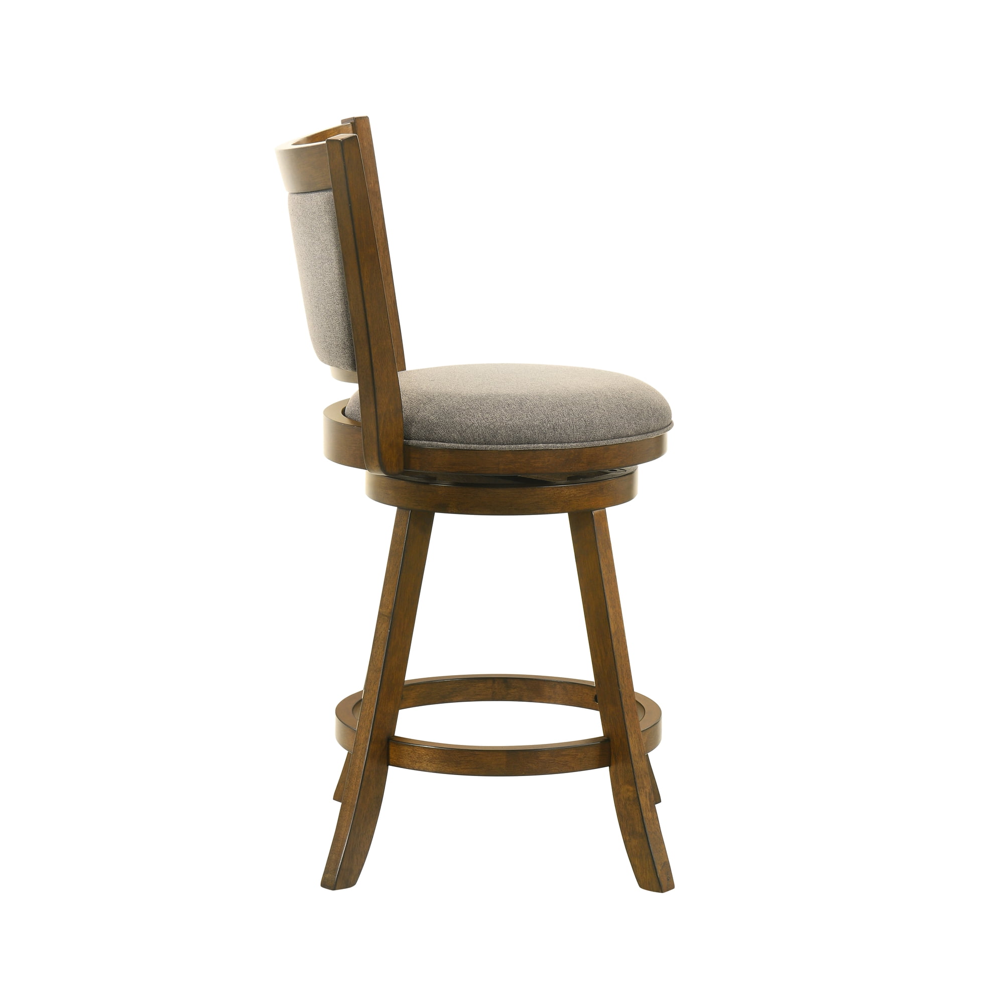 Aiden Modern Farmhouse Swivel Wood Counter Height Kitchen Bar Stool in Sepia Brown Finish with Grey Fabric Upholstered Seat - Set of 4