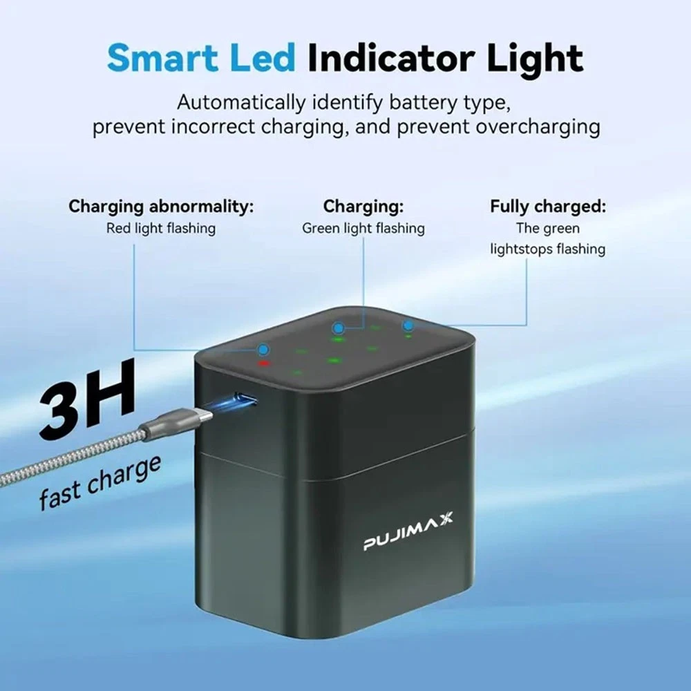 PUJIMAX 1.5V AAA 1512mWh Rechargeable Lithium Batteries 8-Pack Smart Charger 1600 Cycles