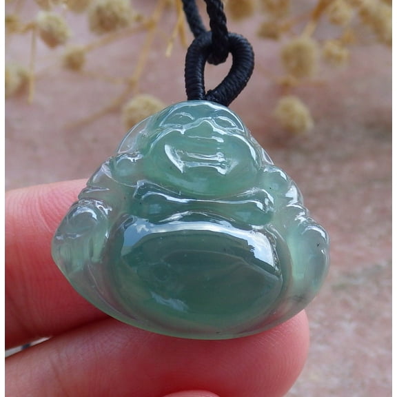 Icy Green Natural A Jade jadeite pendant Happy Buddha Necklace 676482 TN