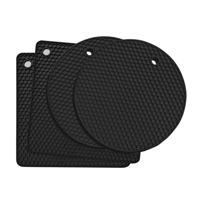 4 Posavasos de Silicona para Ollas, para Cocina, Apto para Lavavajillas, Resistente al , Cuadrado Negro,