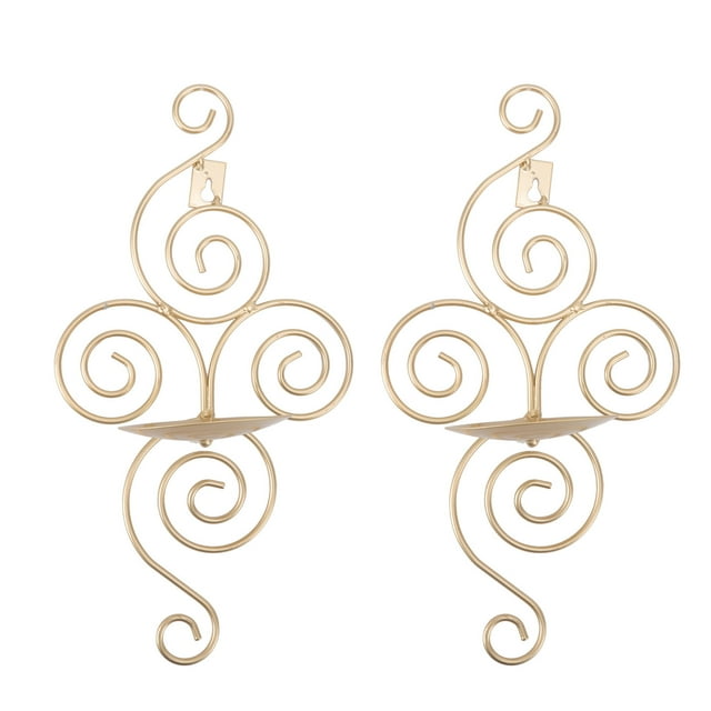 Wall Candle Holder, 2 Sets Swirl Iron Art Pattern European Style Wall Mounted Candlestick For Cafe Bar For Living Room Gold