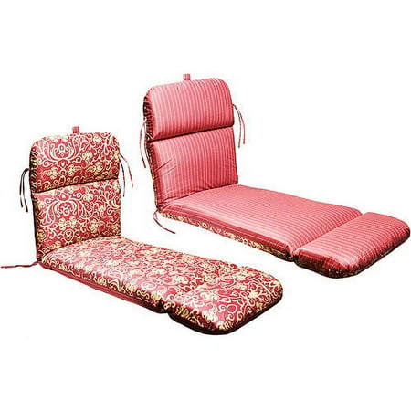 Universal Outdoor Reversible Chaise Lounge Cushion, Ming Red with Stripe