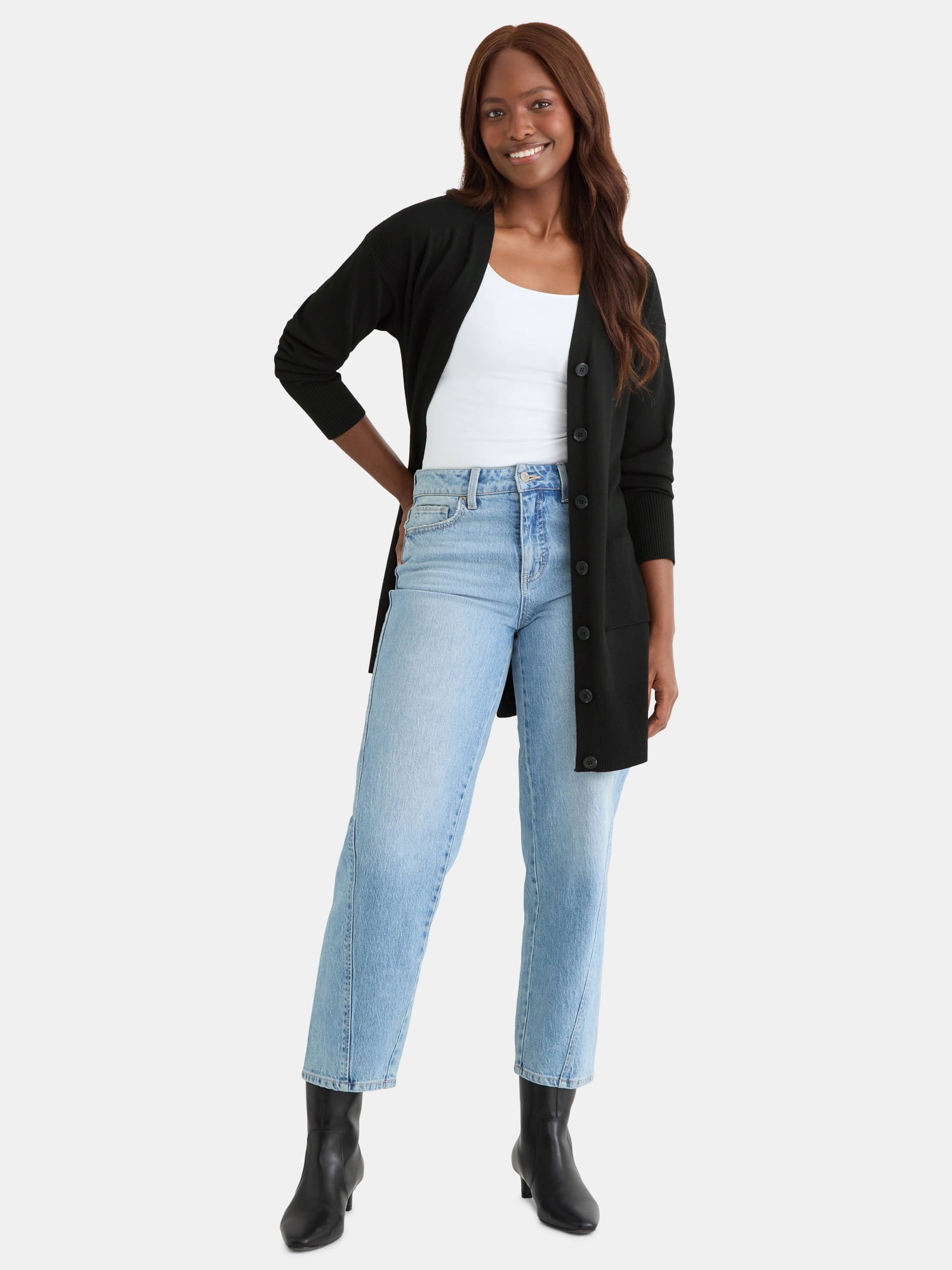 Time and Tru Women’s Longline Button Front Cardigan Sweater, Lightweight, Sizes XS-XXXL