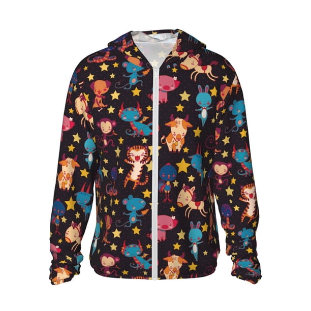 Balery Cute Animals Sudadera ligera de manga larga con capucha y protección solar UPF 50+ para hombre y mujer, ideal para pesca y running-Medium