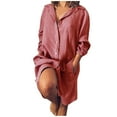 thumbnail image 2 of Babysbule Clearance Dresses For Women Ladies Solid Loose Double Pocket Long Sleeve Cotton And Linen Cardigan Dress, 2 of 8