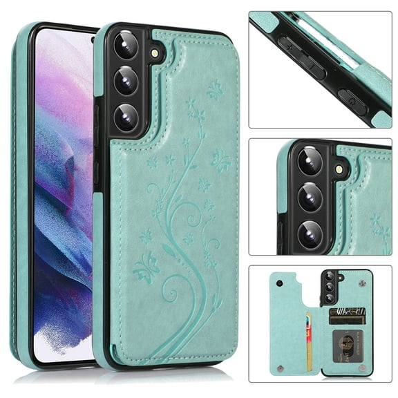 Dteck Case For Samsung Galaxy S22 Plus,Shockproof Rubber Hybrid Pattern Leather Card Holder Wallet Back Flip Case Kickstand Cover for Galaxy S22 5G,Mint