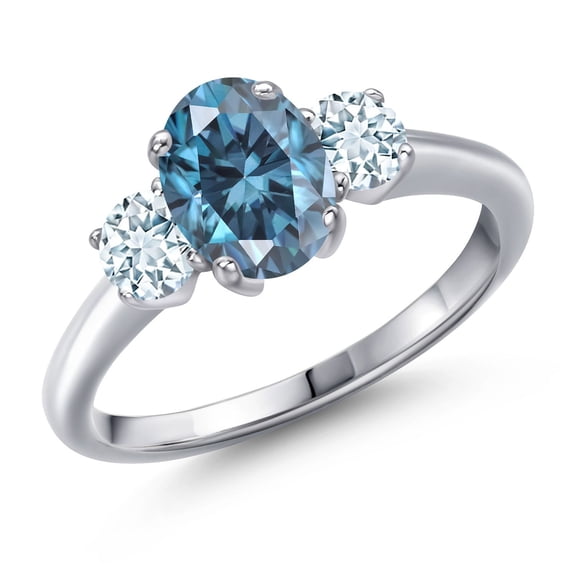 Gem Stone King 925 Sterling Silver Ring Oval Persian Blue Moissanite and Aquamarine Sky Blue (1.88 Cttw, Size 8)