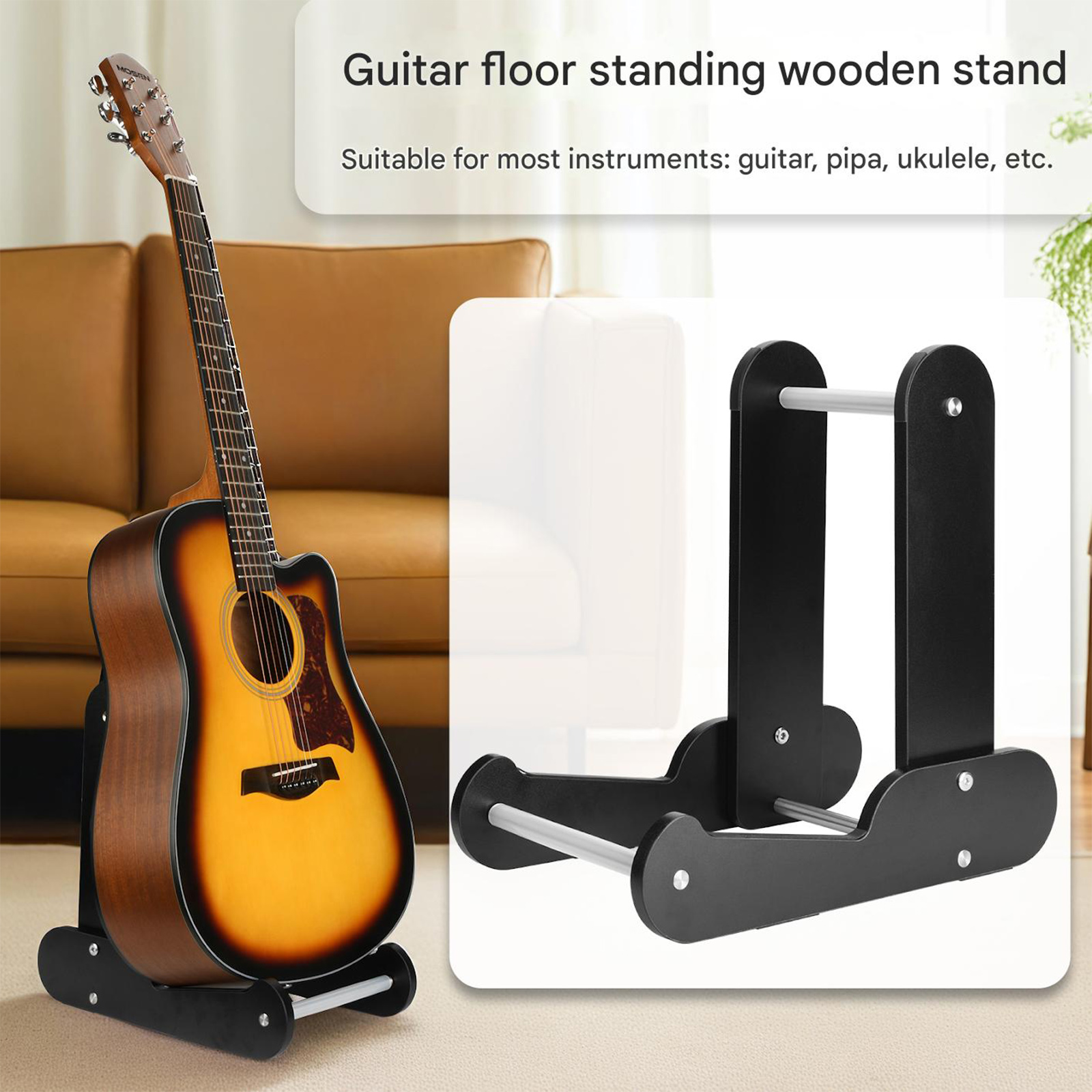 Easy Assemble Acoustic Guitar Rack Nonslip Floor Guitar Holder Portable Musical Instrument Display Stand Enduring