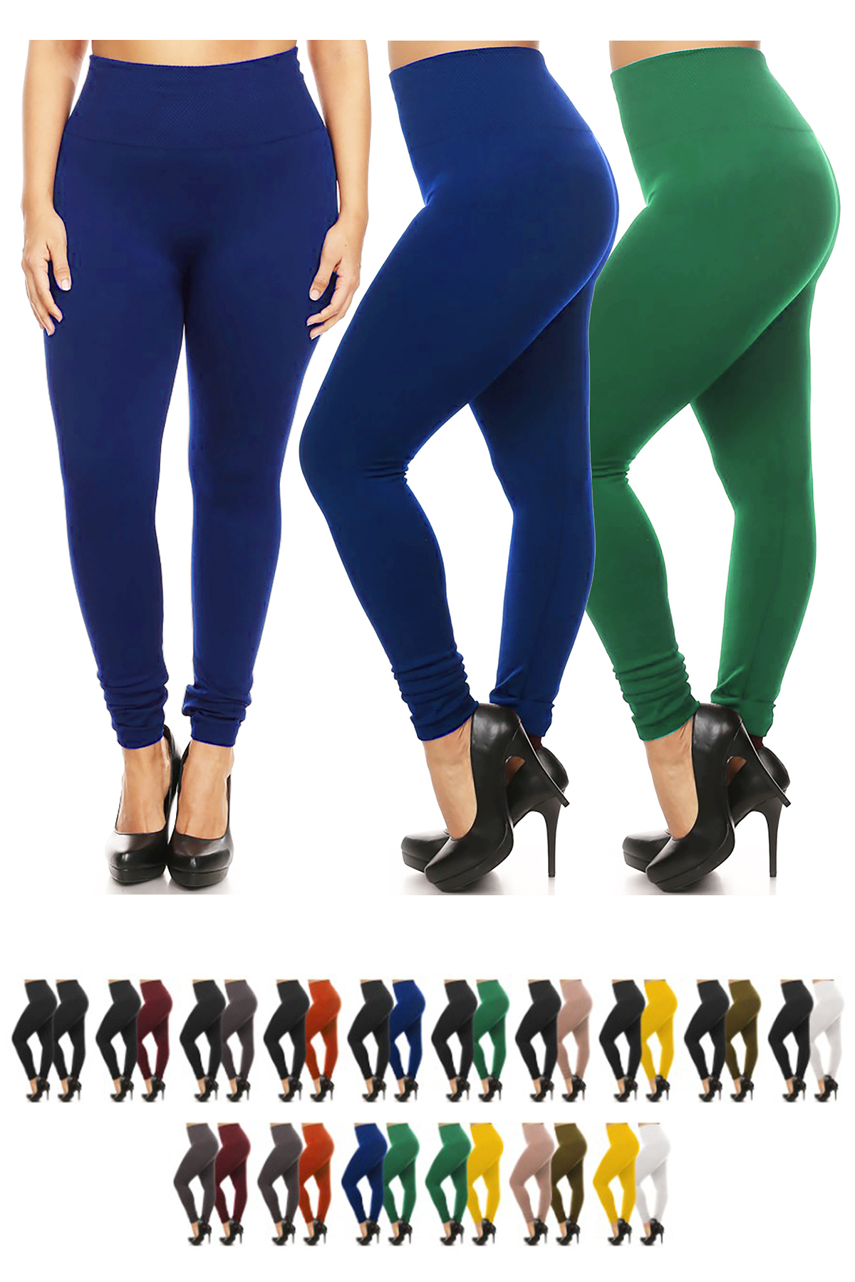 Women's 2 Pack Plus Size High Rise Banded Waist Full length Leggings with  Fleece Lining