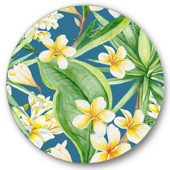 Designart 'Yellow Flowers and Tropical Foliage XV' Modern Circle Metal Wall Art 36x36 - Disc of 36
