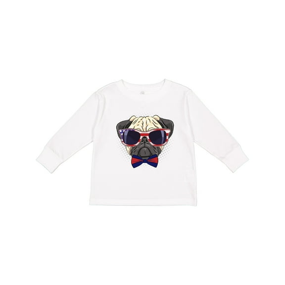Inktastic Pug Dog July 4th Patriotic Sunglasses Boys or Girls Long Sleeve Toddler T-Shirt