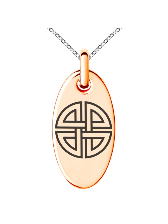 Stainless Steel Shield Knot Viking Norse Rune Engraved Small Oval Charm Pendant Necklace