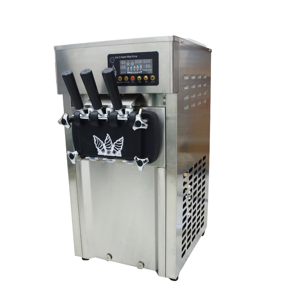 INTBUYING 3 Holes Soft Ice Cream Machine Multiple Flavors Ice Cream Maker and Ice Cream Frozen Cones Making LED Display