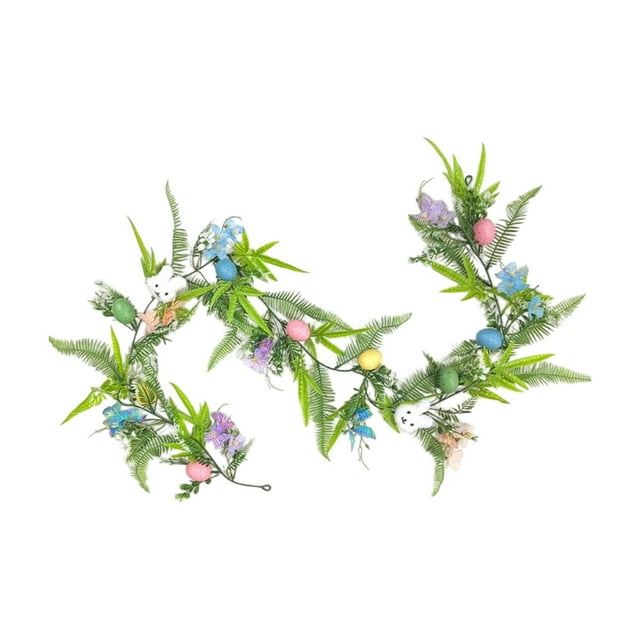 Decoración de Pascua multifuncional: esta corona artificial presenta huevos coloridos y enredaderas de conejo, adecuada para cualquier decoración con temática de Pascua, agregando un ambiente festivo