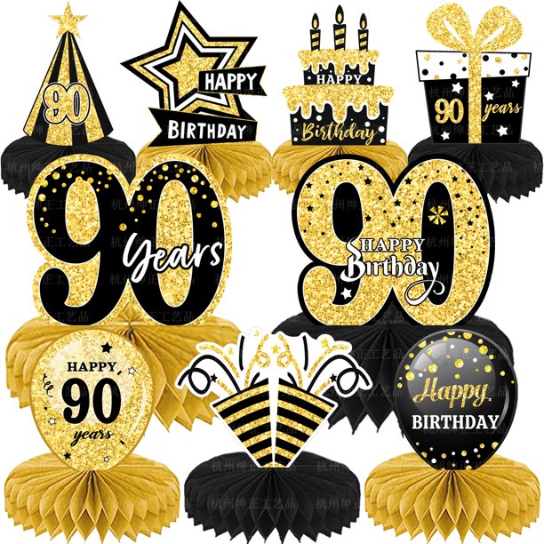 Decoración de fiesta de cumpleaños de oro negro Adornos de panal de abeja para cumpleaños Adornos de panal de abeja de edad Decoración de bola de panal de abeja digital