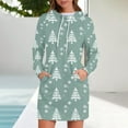 thumbnail image 3 of Women's Long Sleeve Hooded Sweatshirt Dress with Snowflake Christmas Tree Print, Ugly Christmas Sweater Women Style, Cozy Fall and Winter Dress with Pockets for Holiday,Light Green,2XL, 3 of 7