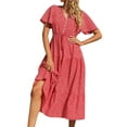 thumbnail image 6 of HUBERY Women Button Tie Waist Pleated Floral Printed V Neck Short Sleeve Midi Dress, 6 of 7