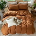 thumbnail image 5 of MooMee 100% Washed Cotton Duvet Cover Set Queen Size Linen Like Textured Breathable Lightweight 3-Piece (Dark Orange, 90"x90"), 5 of 7
