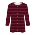thumbnail image 5 of QUNYINEY Red Womens T Shirts Casual Crew Neck Long Sleeve Striped Tops Drop Shoulder Loose Button Down T-Shirts, 5 of 5