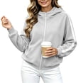 thumbnail image 4 of Womens Zip Up Hoodie Sweatshirt Side Stripe Long Sleeve Drawstring Athletic Oversized Pullover with Kangaroo Pocket Casual Sportswear, 4 of 9