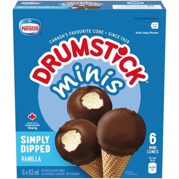 DRUMSTICK Minis Simply Dipped Vanilla Frozen Dessert Cones, 6 x 63 ml