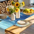 thumbnail image 4 of Blue Beige Ombre Round 13 Inch Placemats Set of 4, Coastal Nautical Summer Beach Wave HeatResistant Non Slip Place Mats for Dining Table, Wipeable Braided Kitchen Table Mats for Housewarming, 4 of 9