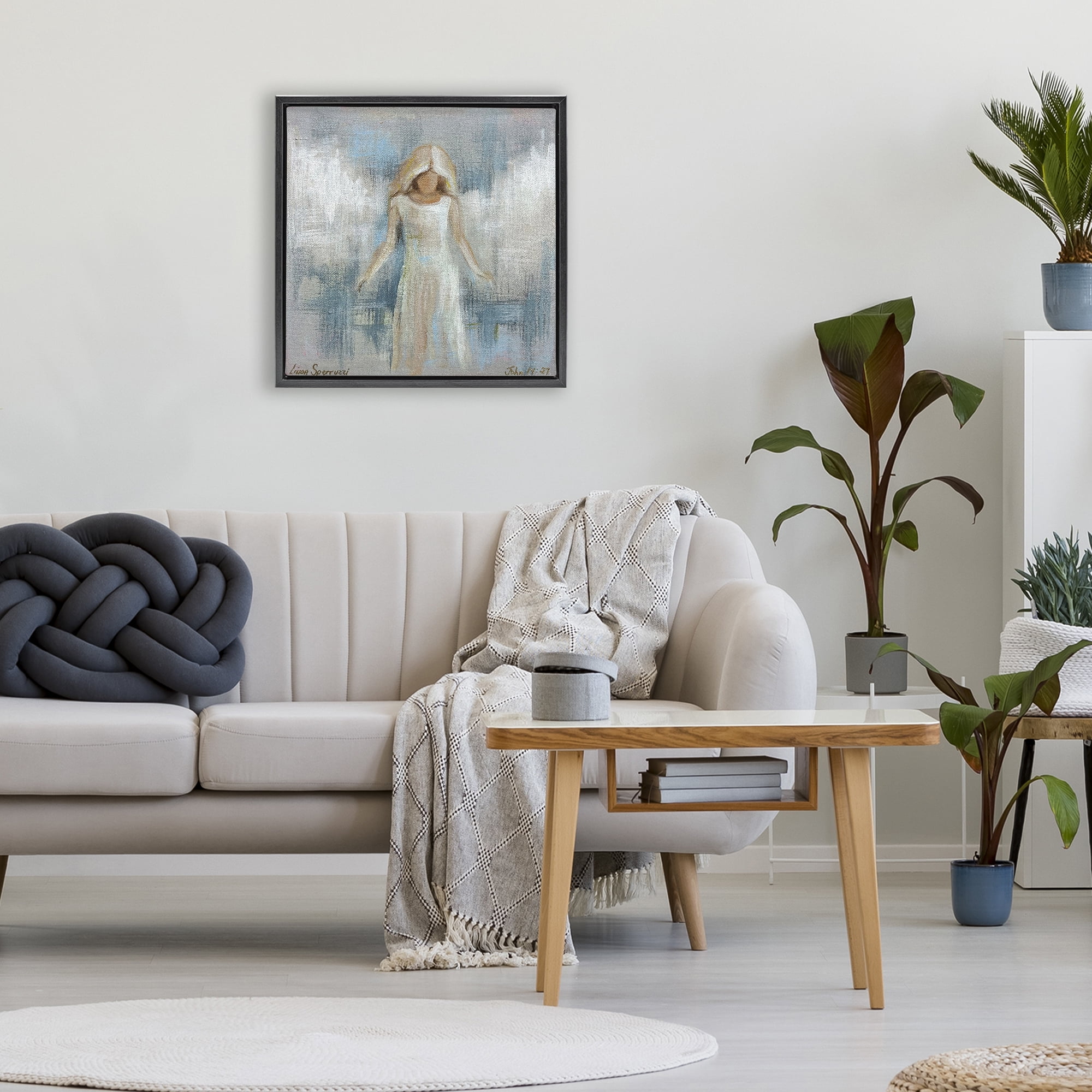 Stupell Industries Ethereal Peace Angel Black Framed Floater Canvas Wall Art, design by Linda Sperruzzi