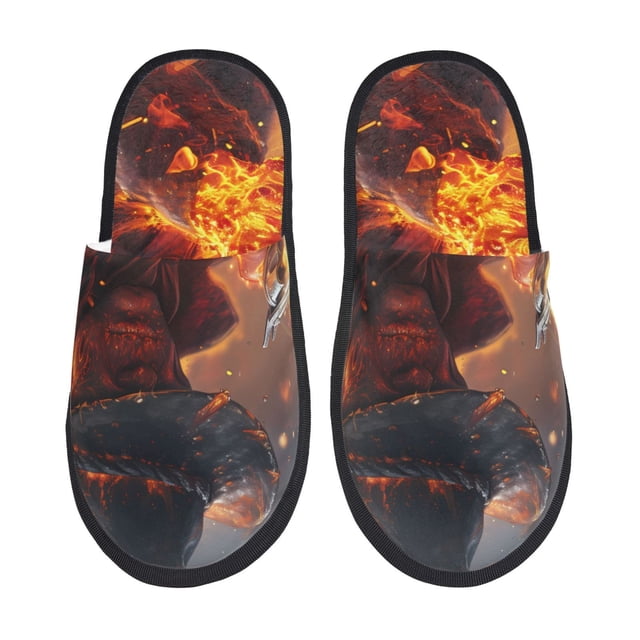 Balery Western Fire Cowboy Pantuflas de Casa de Felpa Silenciosas con Diseño Estampado, Zapatillas Cómodas Antideslizantes de Algodón para Interior-Medium