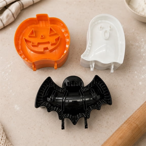 Halloween Plastic Molds Bundt Cake Pan Nonstick, Pumpkin Ghosts Bats Chocolate Molds, 3 Piece Muffin Baking Pan Halloween Decorations