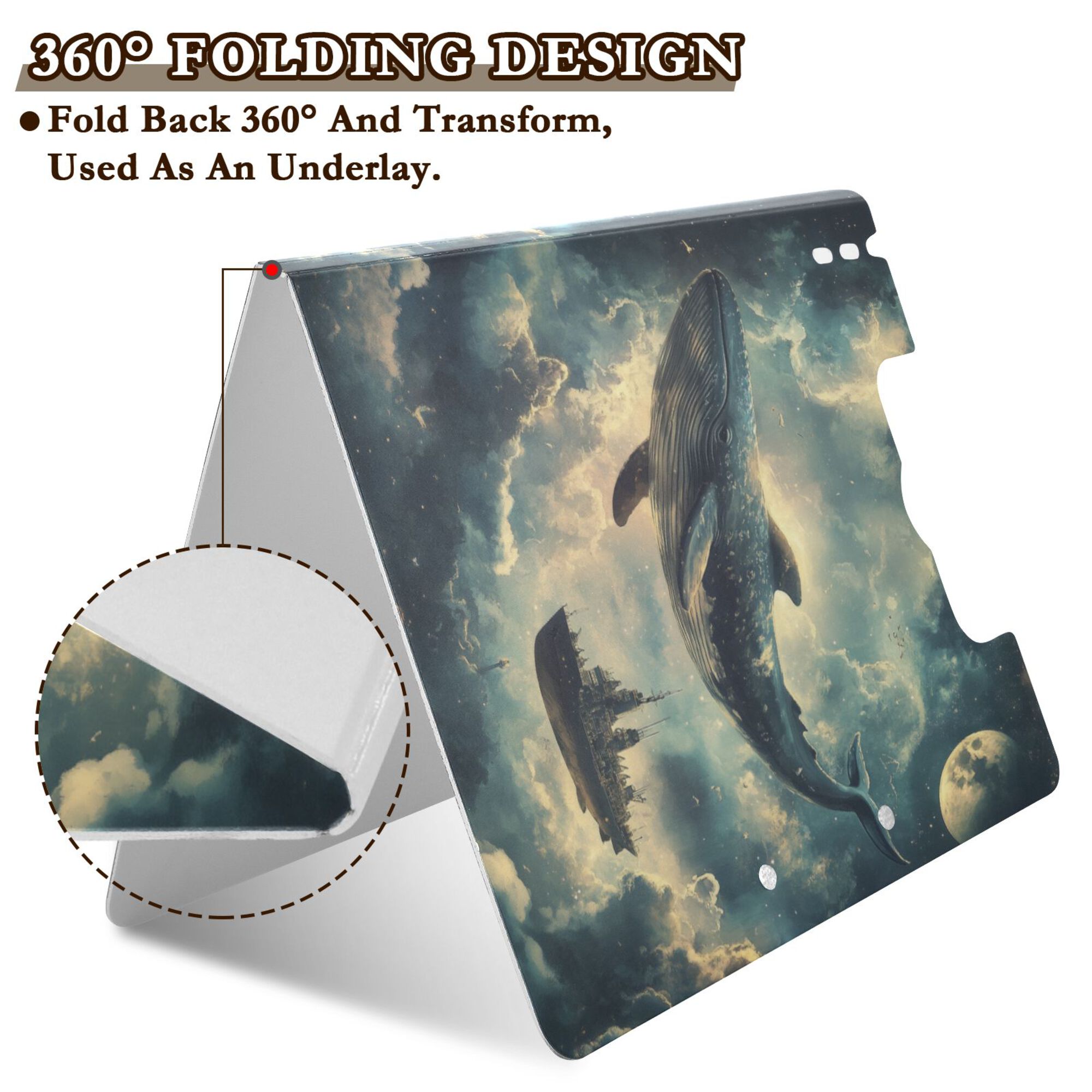 FORMRS A4 Clipboard Folder with Pen Holder Horizontal Foldable School Office Binder, Beige Floating Whale