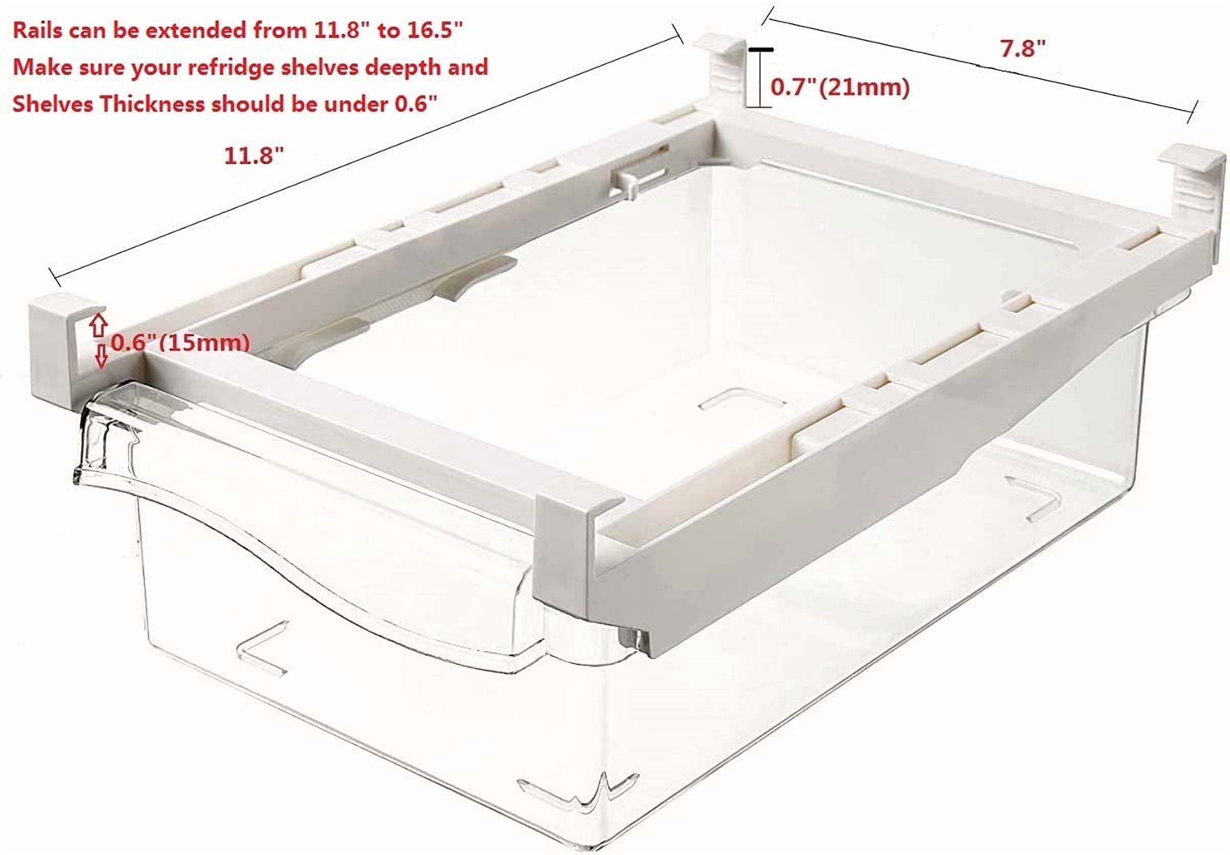 Refrigerator Pull Out Bin,Snap On Drawer Fridge Mate,Fridge Storage Box/Drawers/Rack, Refrigerator Bin Home Organizer for Fridge Shelf Thickness Under 0.6"