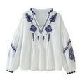 thumbnail image 1 of Blusa bordada para mujer, transpirable, holgada, elegante, de manga larga, informal, étnica L, 1 of 9