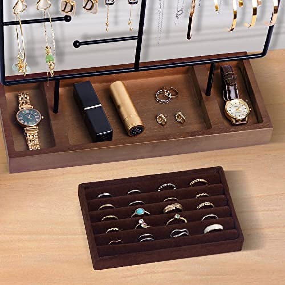 ProCase Jewelry Holder Organizer Earring Organizer Earrings Holder Stand, 6 Tiers Necklace Rack Jewellery Tower Bracelets Holder Storage Tree with Removable Wooden Ring Tray for Women Girls -Black