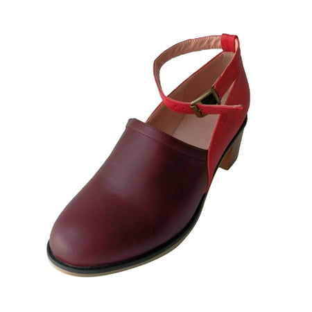 

Penkiiy Fashion Faux Leather Mid-heel Chunky Heel Shoes For Ladies Summer Sandals Size 35-43