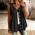thumbnail image 2 of Stamzod Womens Tank Tops Summer V Neck Cotton Linen Button Down Shirts Casual Embroidered Sleeveless Shacket Black C S, 2 of 6