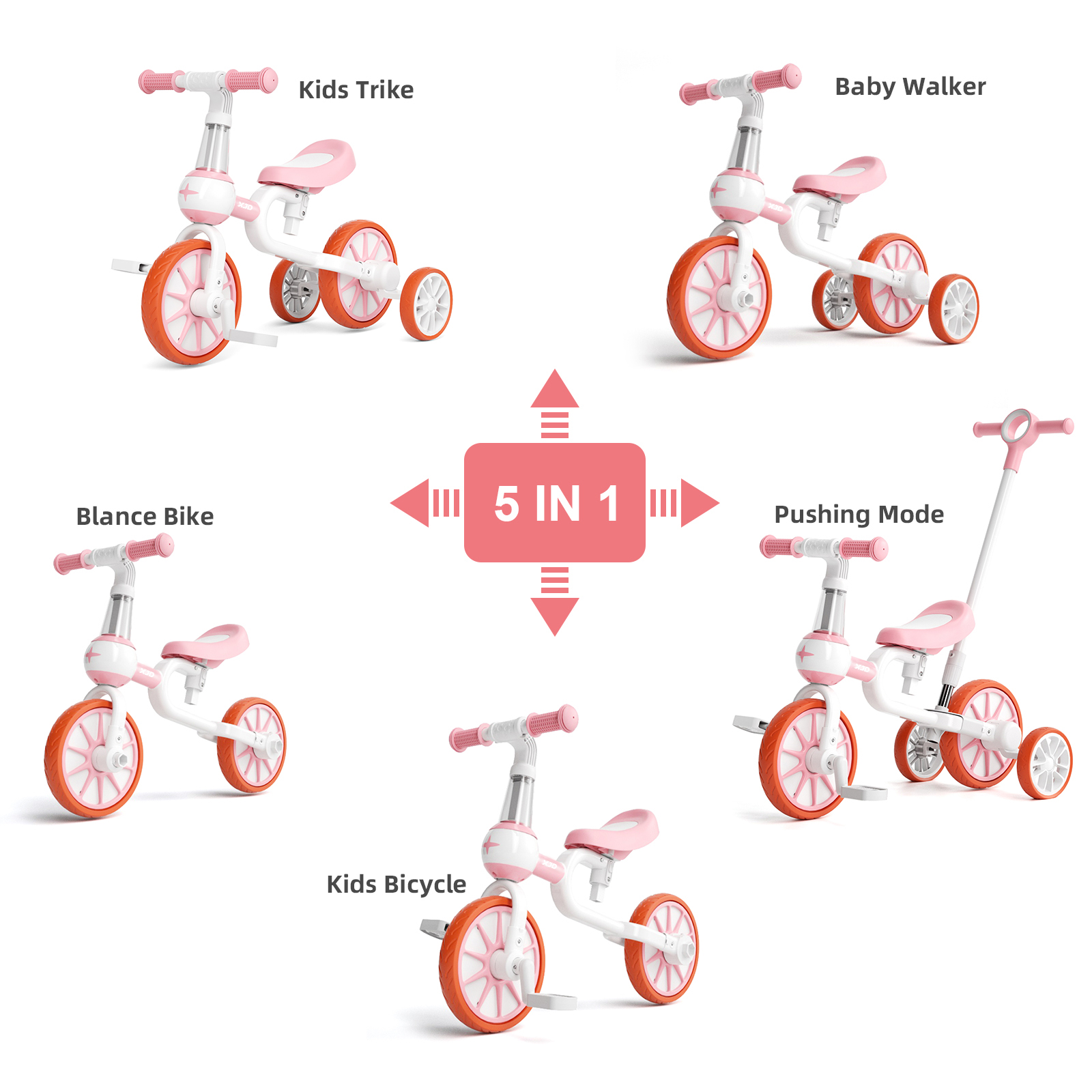 XJD 7-in-1 Toddler Tricycle with Push Handle photo 2
