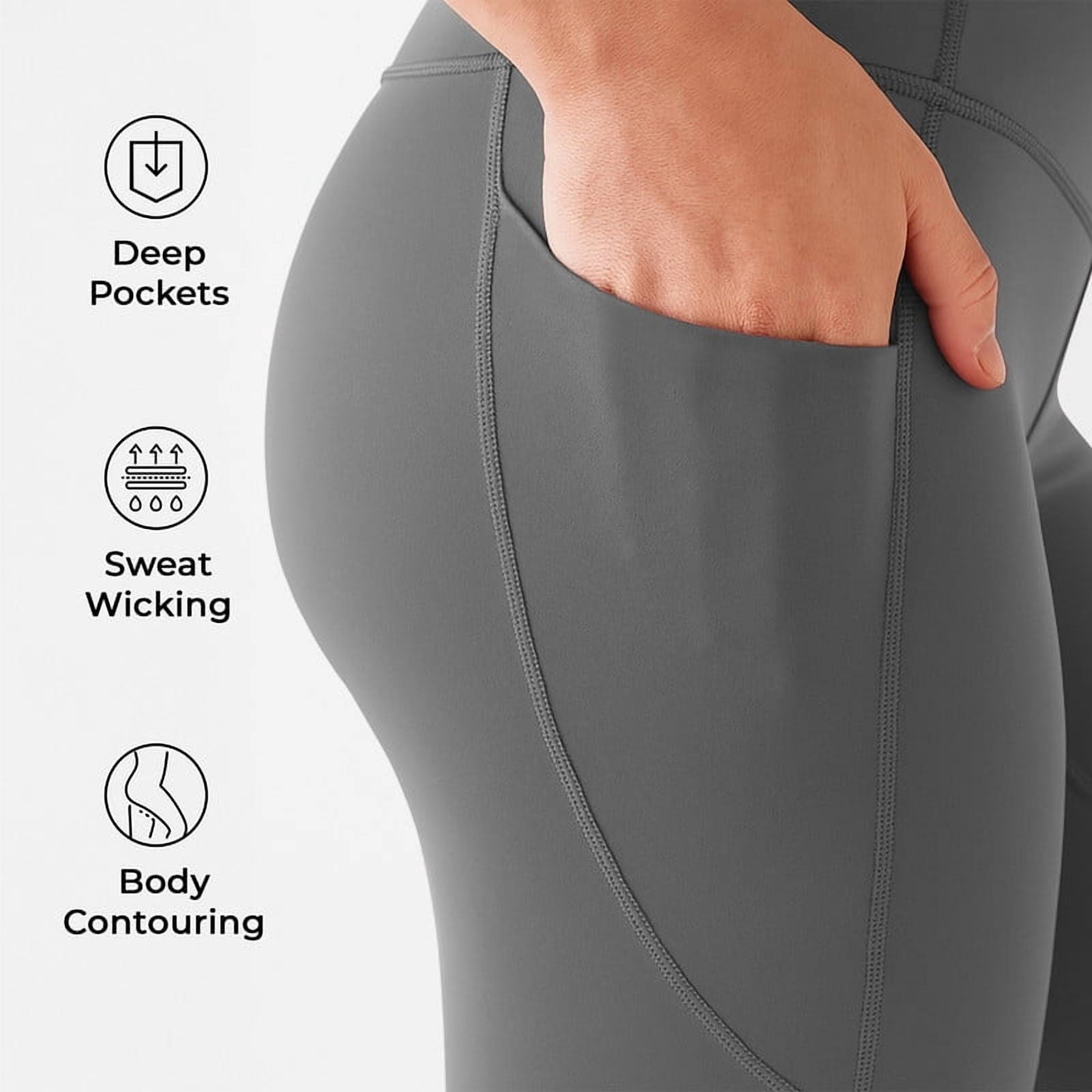 Lux Decor Women's High Waist Leggings with Pockets - Buttery Soft 4-Way Stretch Tummy Control Non-See-Through Squat Proof Yoga Pants for Workout, Gym & Running, Dark Grey - XL (US)
