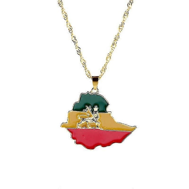 Collar con colgante de Cadena de Metal Yashi con bandera de mapa para hombre y mujer - Etiopía2Country