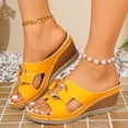 thumbnail image 2 of LTTVQM Slide Sandals for Women Arch Support Platform Open-Toe Cork Footbed Casual Sandals Slip on Comfortable Adjustable Buckle Footwear for Beach Saffron 41(US-8.5), 2 of 5