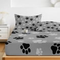 thumbnail image 6 of Cal.King Size Fitted Sheet Set - Pet Paw Printed 3 Piece Bedding Sets 16" Deep Pocket Fitted Sheet with 2 Pillowcases, Modern Black Grey Watercolor Dog Claws Brushed Microfiber Hotel Bed Sheets, 6 of 9