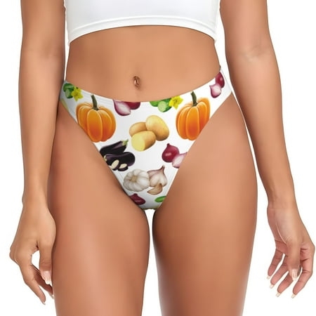 vegetable pumpkin eggplant Thongs for Women - No Show Seamless Womens Thongs Underwear  Stretch G String Thongs for Women  Ladies Breathable Sexy Thong Bikini Panties Briefs