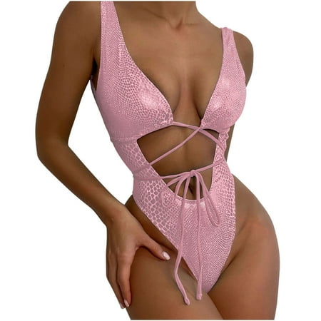 Henpk New Arrivals 2024 Now Trending 2024 Sexy Lingerie For Women Naughty For Sex Lingerie Plus Size Clearance Womens Lady Womens Splicing Push-Up Bra Bikini Beach Set Swimsuit Swimwear Pink L